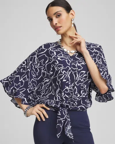Chico's Ecovero Tie-front Frill Sleeve Blouse In Blue