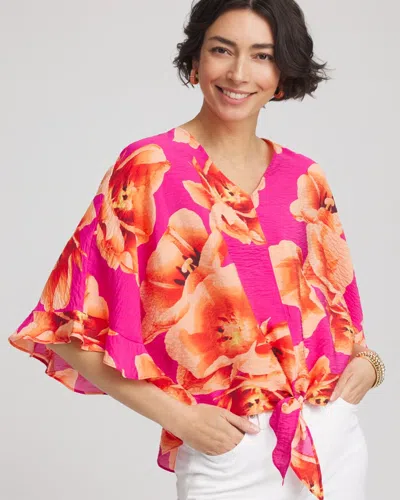 Chico's Ecovero Tie-front Frill Sleeve Blouse In Pink