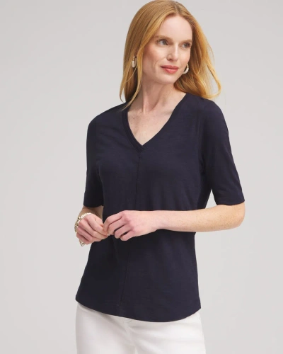 Chico's Elbow Sleeve A-line Tee In Navy Blue