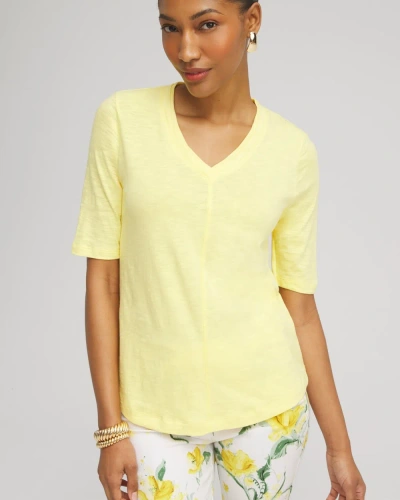 Chico's Elbow Sleeve A-line Tee In Soft Buttercup