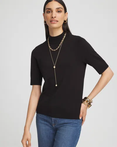 Chico's Elbow Sleeve Mock Neck Sweater In Black Size 12/14 |