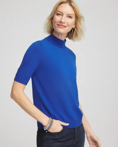 Chico's Elbow Sleeve Mock Neck Sweater In Cobalt Stone In Blue