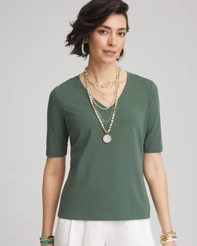 Chico's Elbow-sleeve Perfect Tee In Green Size 20/22 |  In Dark Mineral Green