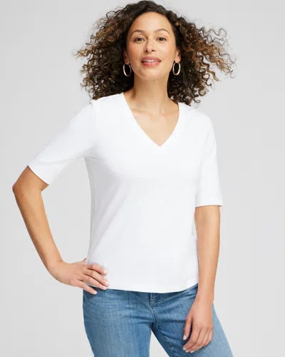 Chico's Elbow-sleeve Perfect Tee In White Size 20/22 |  In Alabaster