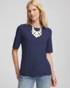 Chico's Elbow Sleeve Tee In Blue