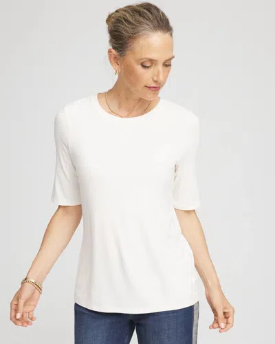 Chico's Elbow Sleeve Tee In White In Sand