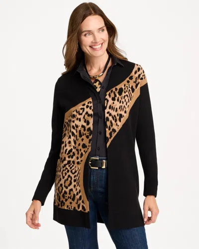 Chico's Ella Animal Jacquard Open-front Cardigan Sweater In Black