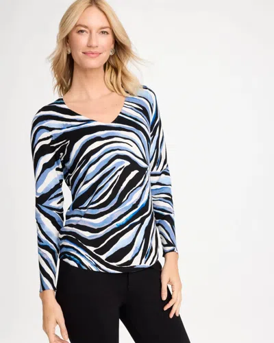 Chico's Ella Animal Print V-neck Pullover Sweater In Black