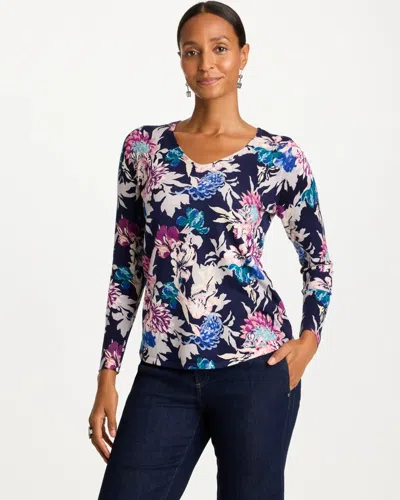 Chico's Ella Artisanal Midnight Printed Sweater In Majestic Midnight In Blue