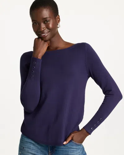 Chico's Ella Bateau Pullover Sweater In Majestic Midnight In Blue