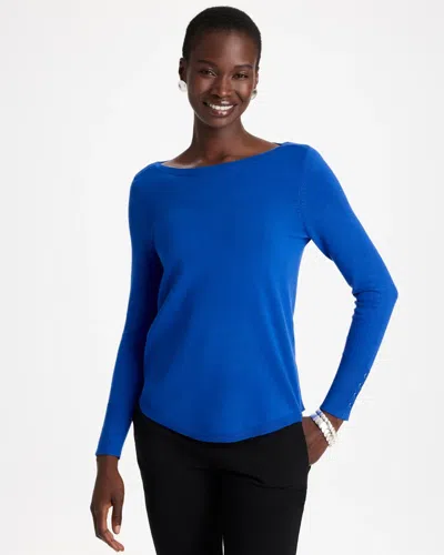 Chico's Ella Bateau Pullover Sweater In Planetary Blue