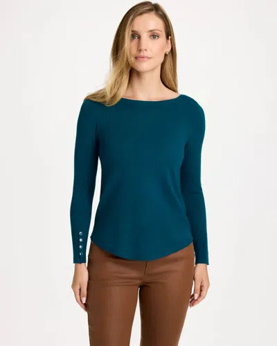 Chico's Ella Bateau Pullover Sweater In Striking Teal