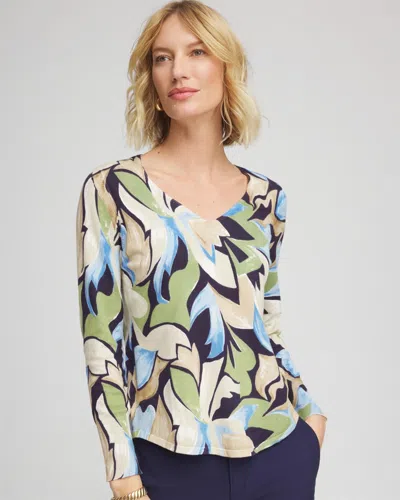 Chico's Ella Bloom V-neck Pullover Sweater In Blue