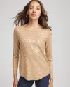 Chico's Ella Boatneck Foiled Pullover Sweater In Brown In Brown