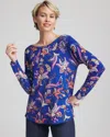 Chico's Ella Boatneck Printed Pullover Sweater In Cobalt Stone In Blue