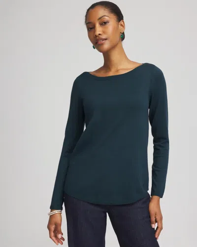 Chico's Ella Boatneck Sweater In Teal Shadow In Blue