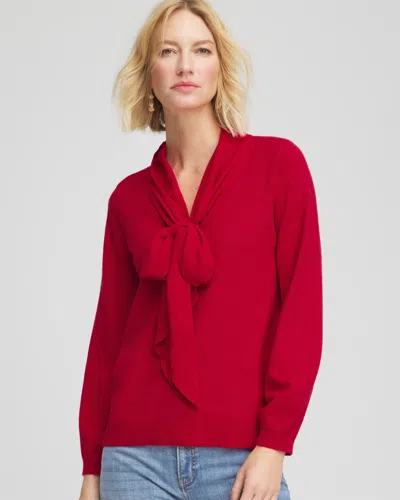 Chico's Ella Bow-detailed Sweater In Carmine Red