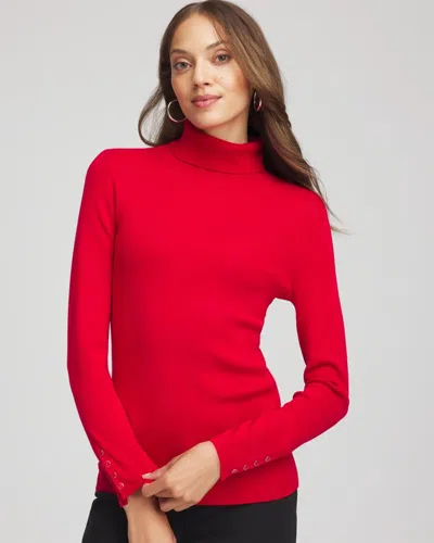 Chico's Ella Button Cuff Turtleneck Sweater In Carmine Red