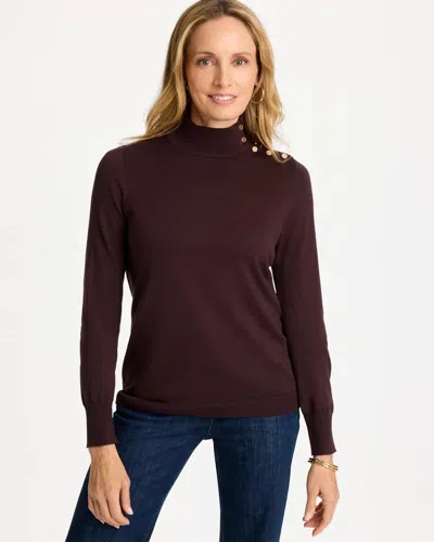 Chico's Ella Button Mockneck Sweater In Bitter Chocolate