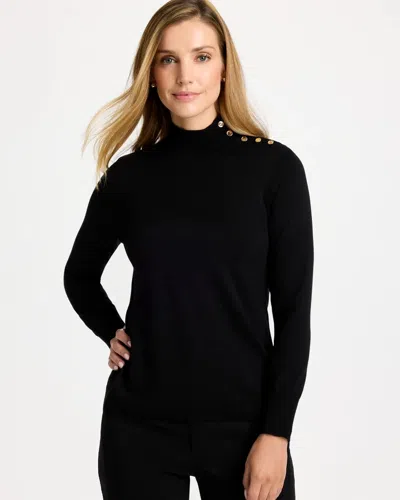 Chico's Ella Button Mockneck Sweater In Black
