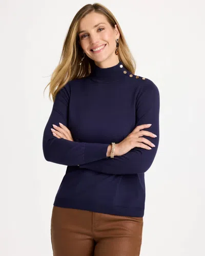 Chico's Ella Button Mockneck Sweater In Blue In Passport Blue