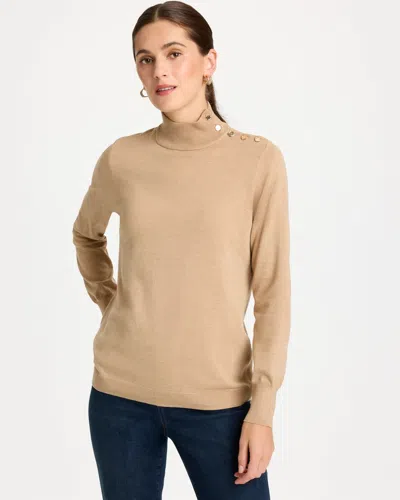 Chico's Ella Button Mockneck Sweater In Toffee Tan
