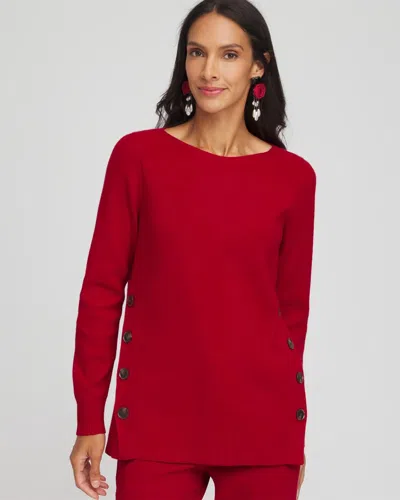 Chico's Ella Button Tunic Sweater In Carmine Red