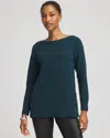 Chico's Ella Button Tunic Sweater In Teal Shadow In Blue