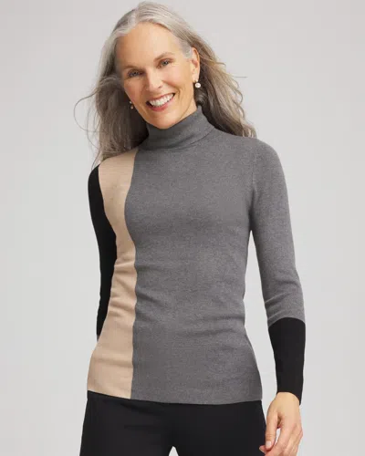 Chico's Ella Colorblock Intarsia Turtleneck Sweater In Black In Multi