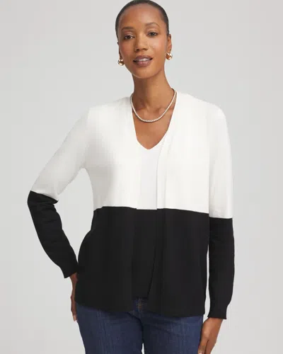 Chico's Ella Colorblock Long-sleeve Cardigan Sweater In White In Sand