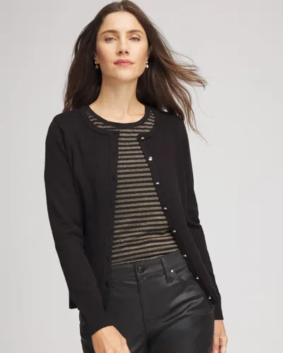 Chico's Ella Crewneck Cardigan Sweater In Black