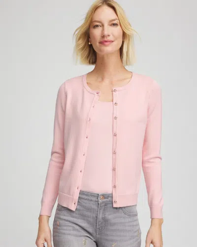 Chico's Ella Crewneck Cardigan Sweater In Blushed In Pink