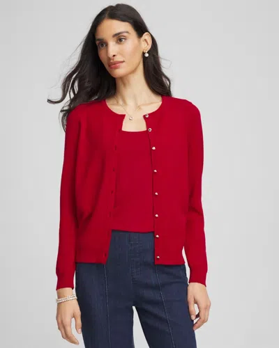 Chico's Ella Crewneck Cardigan Sweater In Carmine Red