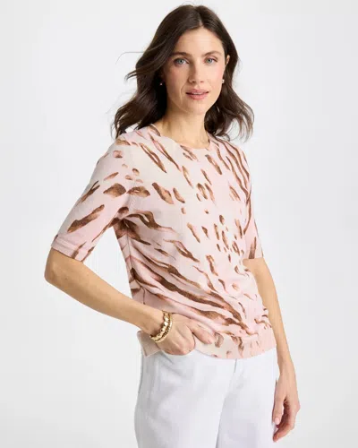 Chico's Ella Crewneck Printed Pullover Sweater In Sweet Blossom In Brown