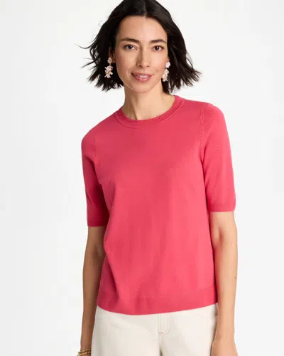 Chico's Ella Crewneck Pullover Sweater In Hot Honeysuckle In Pink