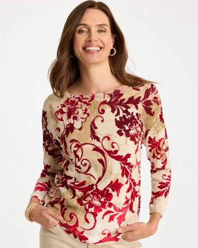 Chico's Ella Damask Printed Sweater In Enamel Red In Neutral
