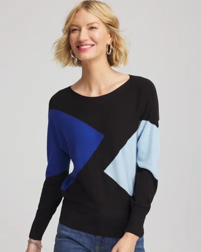 Chico's Ella Dolman Intarsia Pullover Sweater In Black