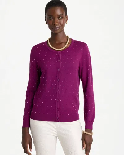 Chico's Ella Embellished Cropped Cardigan Sweater In Purple Plum