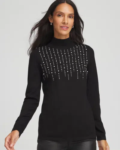 Chico's Ella Embellished Mockneck Sweater In Black