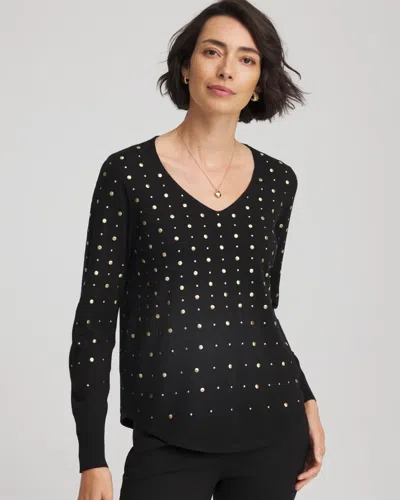 Chico's Ella Embellished Pullover Sweater In Black