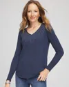 Chico's Ella Embellished V-neck Sweater In Indigo Sky In Blue