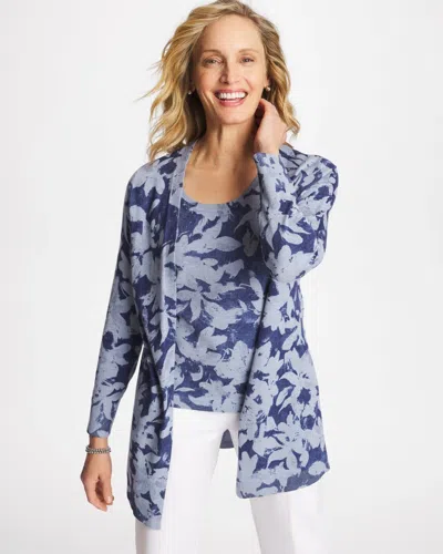 Chico's Ella Floral Cardigan Sweater In Blue