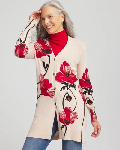 Chico's Ella Floral Cardigan Sweater In Neutral In Multi