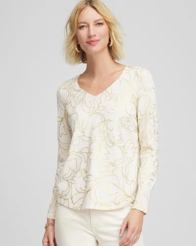 Chico's Ella Foiled V-neck Sweater In Cream In Neutral