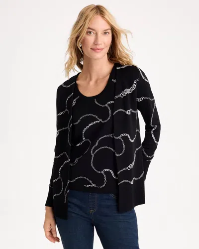 Chico's Ella Gilded Long-sleeve Cardigan Sweater In Black