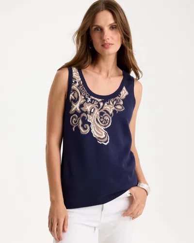 Chico's Ella Intarsia Scoopneck Sweater Tank In Blue In Passport Blue