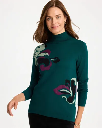 Chico's Ella Intarsia Turtleneck Sweater In Black In Jasper
