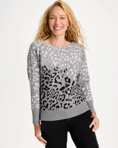Chico's Ella Jacquard Animal Pullover Sweater In Black