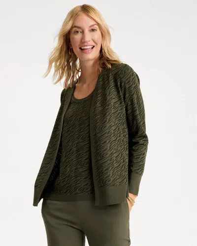 Chico's Ella Jacquard Long-sleeve Cardigan Sweater In Mossy Grove