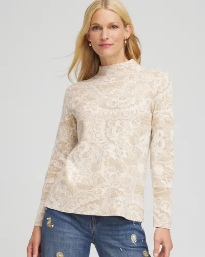 Chico's Ella Jacquard Mockneck Sweater In Cream In Multi